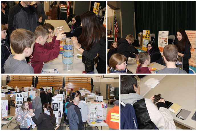 A collection of photos showing kids at a STEM showcase