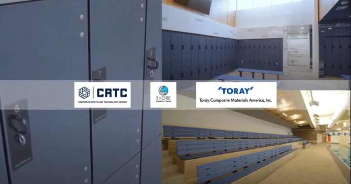 Bleachers and lockers in an aquatic center 