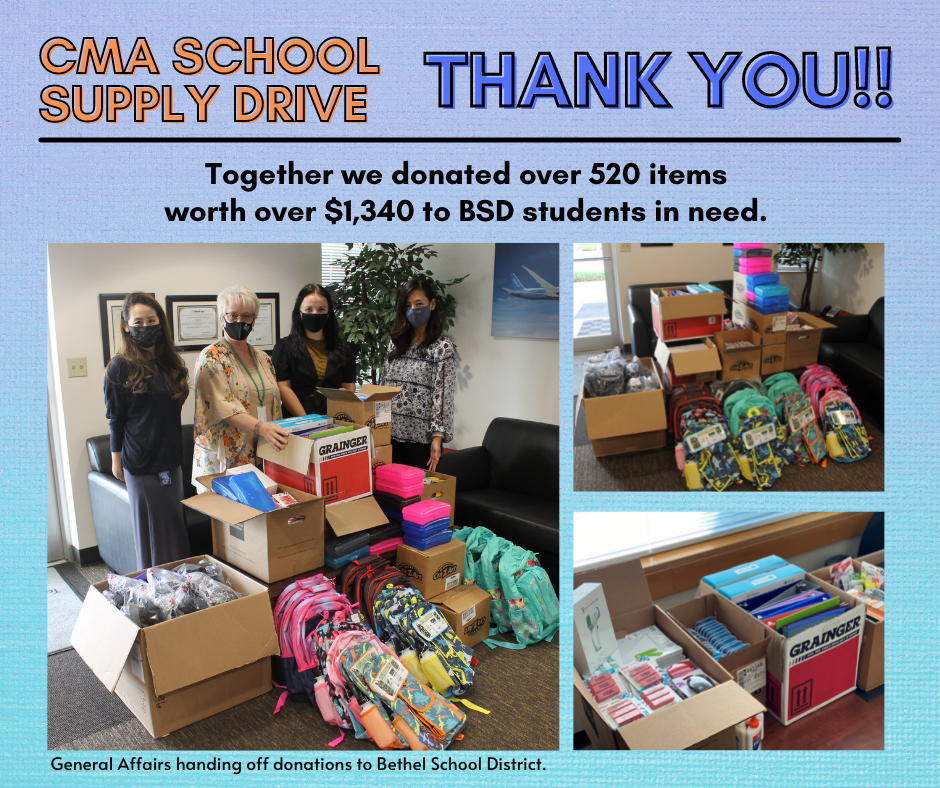 Annual Bethel School District Supply Drive Tacoma (TA) Plant & Headquarter (HQ)