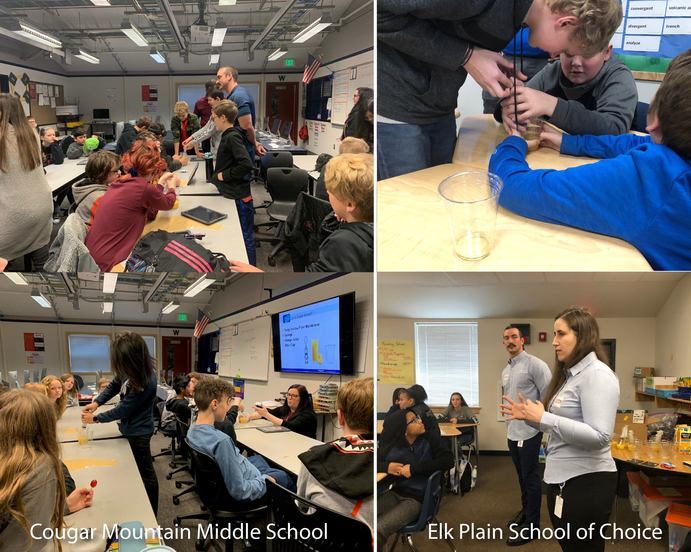 A collection of photos showing teachers in front of a class