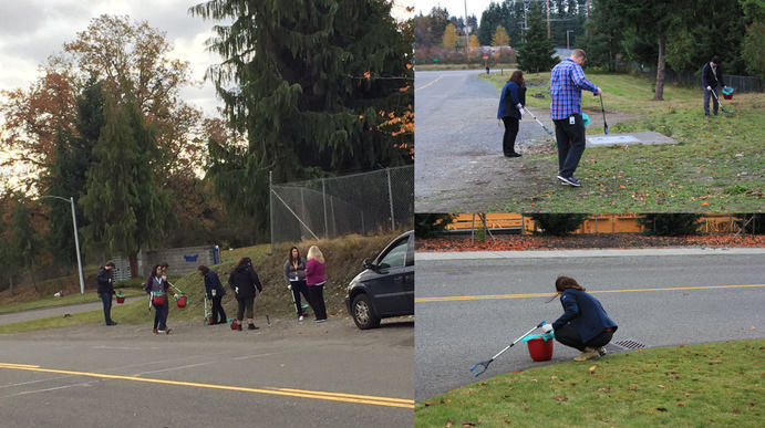 A group of photos of people cleaning up trash